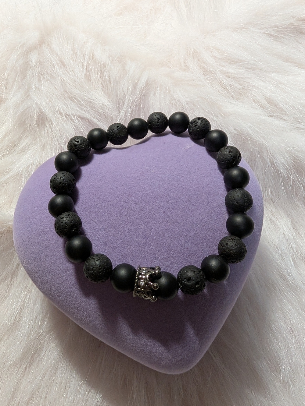 Men's Black Beaded Bracelet with Silver Accent‎